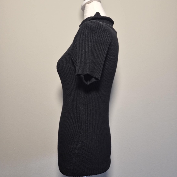 GIANNI VERSACE Ribbed Knit Shortsleeve Whimsigoth Vintage 90s Turtleneck Top L - Picture 5 of 9